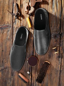 EZOK - Black Leather Slip On Casual Loafers