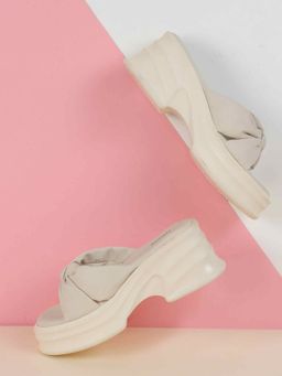 Mochi - Women Beige Casual Platform Heels