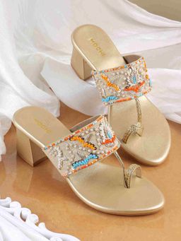 Mochi - Women Gold Wedding One Toe Heels