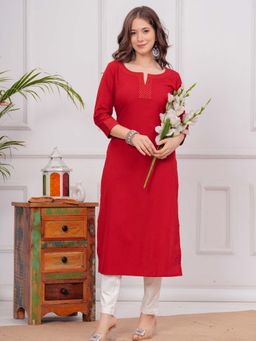 TUSHTI - Women Elegant Red Intricate Detailing Straight Kurta