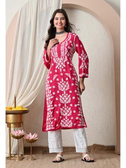SYRISH - Women Syrish Rani Pink Hand-Embroidered Chikankari Modal Kurta