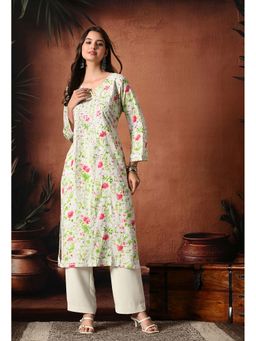 SYRISH - Women Syrish Pink Accents Floral Handcrafted Chikankari Mulmul Kurta