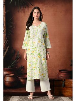 SYRISH - Women Syrish Yellow Accents Floral Handcrafted Chikankari Mulmul Kurta