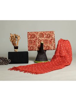 Meeranshi - Red Ajrak Hand Block Print Cotton Unstitched Dress Material