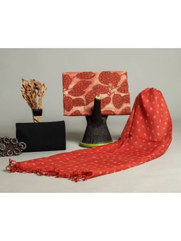 Meeranshi - Coral Copy Of Ajrak Hand Block Print Cotton Unstitched Dress Material