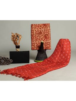 Meeranshi - Orange Ajrak Hand Block Print Cotton Unstitched Dress Material