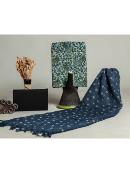 Meeranshi - Blue Ajrak Hand Block Print Cotton Unstitched Dress Material