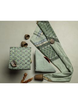 Meeranshi - Green Hand Block Print Chanderi Silk Unstitched Dress Material