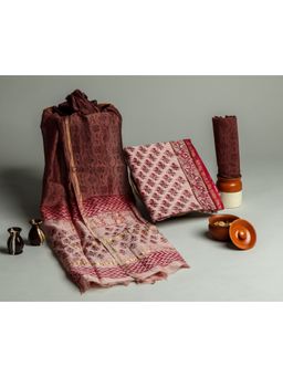 Meeranshi - Pink Hand Block Booti Print Chanderi Unstitched Dress Material