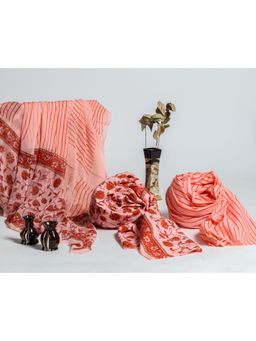 Meeranshi - Peach Exclusive Hand Block Print Unstitched Dress Material