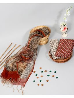 Meeranshi - Red Hand Block Print Unstitched Dress Material