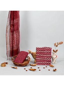 Meeranshi - Maroon Hand Block Print Unstitched Dress Material