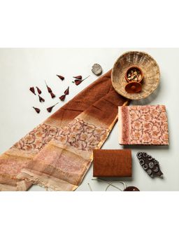 Meeranshi - Peach Hand Block Print Pure Kota Dorriya Unstitched Dress Material