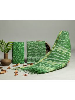 Meeranshi - Green Hand Block Print Pure Kota Dorriya Unstitched Dress Material