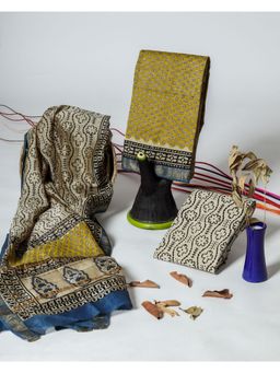 Meeranshi - Mustard Hand Block Print Chanderi Silk Unstitched Dress Material