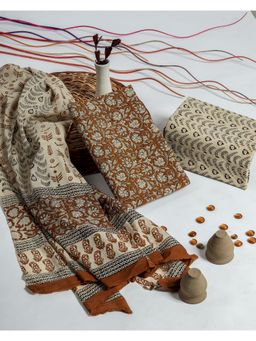 Meeranshi - Brown Bagru Hand Block Print Unstitched Dress Material