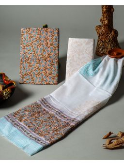 Meeranshi - Mustard Jaal Print Of Handblock Unstitched Dress Material