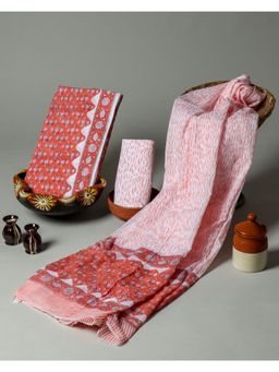 Meeranshi - Orange Booti Print In Handblock Print Unstitched Dress Material