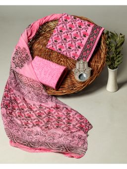 Meeranshi - Pink Hand Block Print Unstitched Dress Material