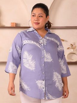 Indietoga - Women Blue Plus Size Viscose Rayon Three Fourth Sleeves Shirt