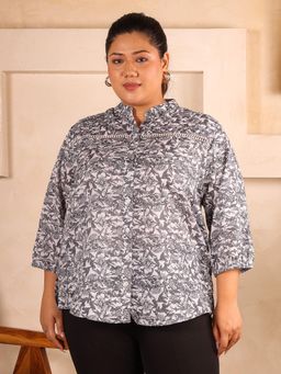 Indietoga - Women Black Plus Size Pure Cotton Three Fourth Sleeves Shirt