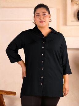 Indietoga - Women Black Plus Size Viscose Rayon Three Fourth Sleeves Shirt