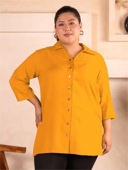 Indietoga - Women Mustard Plus Size Viscose Rayon Three Fourth Sleeves Shirt