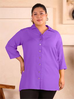 Indietoga - Women Lavender Plus Size Viscose Rayon Three Fourth Sleeves Shirt