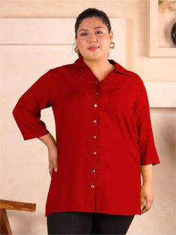 Indietoga - Women Maroon Plus Size Viscose Rayon Three Fourth Sleeves Shirt