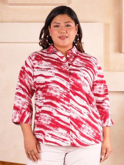 Indietoga - Women Red Plus Size Polyester Crepe Three Fourth Sleeves Shirt