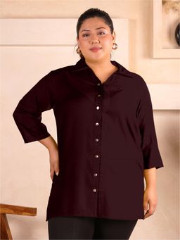 Indietoga - Women Brown Plus Size Viscose Rayon Three Fourth Sleeves Shirt