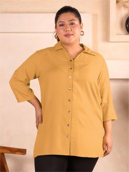 Indietoga - Women Beige Plus Size Viscose Rayon Three Fourth Sleeves Shirt