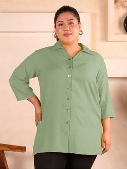 Indietoga - Women Green Plus Size Viscose Rayon Three Fourth Sleeves Shirt