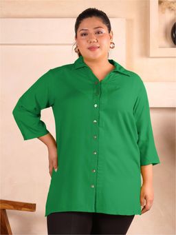 Indietoga - Women Green Plus Size Viscose Rayon Three Fourth Sleeves Shirt