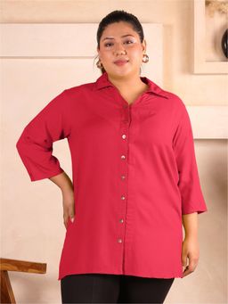 Indietoga - Women Red Plus Size Viscose Rayon Three Fourth Sleeves Shirt