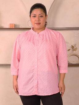 Indietoga - Women Pink Plus Size Pure Cotton Three Fourth Sleeves Shirt