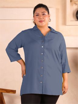 Indietoga - Women Grey Plus Size Viscose Rayon Three Fourth Sleeves Shirt