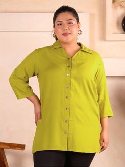 Indietoga - Women Green Plus Size Viscose Rayon Three Fourth Sleeves Shirt