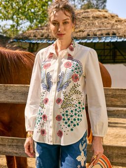 Style Island - White Lara Embroidered Shirt