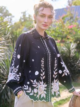 Style Island - Black Kiya Embroidered Shirt