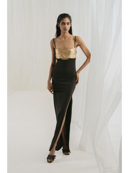SOTBELLA - Black Embellished Cut-Out Column Gown