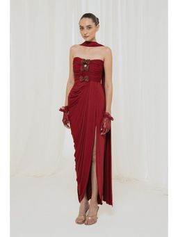 SOTBELLA - Draped Maroon Gown with Stole