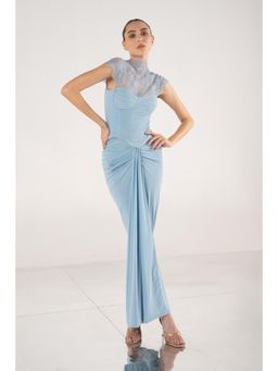 SOTBELLA - Ash Blue Lace Yoke Draped Corset Gown