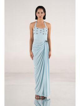 SOTBELLA - Light Blue Halter Gown with Soft Waist Draping