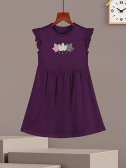 HELLCAT - Purple Printed Ruffle Sleeve Casual Dress