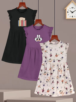 HELLCAT - Printed Ruffle Sleeves Casual Dress (Pack Of 3)