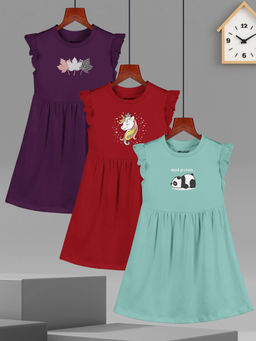 HELLCAT - Printed Ruffle Sleeves Dress (Pack Of 3)