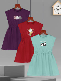 HELLCAT - Multi-Colour Casual Printed Dress (Pack Of 3)