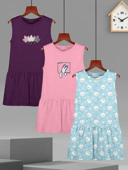 HELLCAT - Multi-Colour Printed Sleeveless Casual Dress (Pack Of 3)