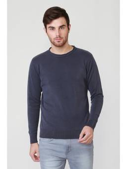 Allen Solly - Men Navy Knitted Crew Neck Full Sleeves Sweater